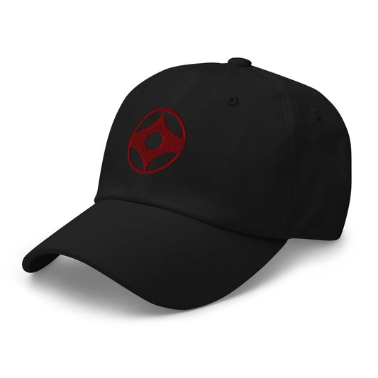 Navy blue cap with kanku in red on a white background